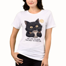 Camiseta de café de gato negro divertida – Tarde p