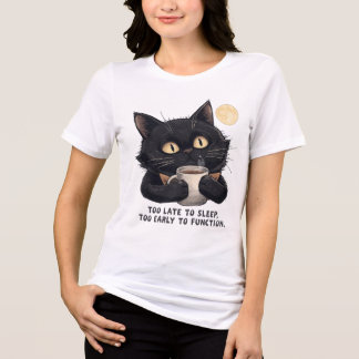 Triblenda Camiseta de café de gato negro divertida – Tarde p