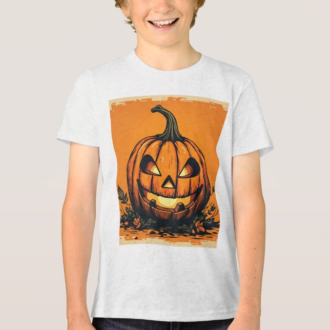 Triblenda Camiseta de calabaza de Halloween para niños (Anverso)