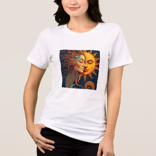 Triblenda Camiseta de cara de sol y luna – Tee de arte celes