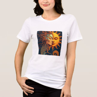 Triblenda Camiseta de cara de sol y luna – Tee de arte celes