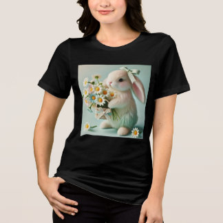 Triblenda Camiseta de conejito encantador con ramo de flores