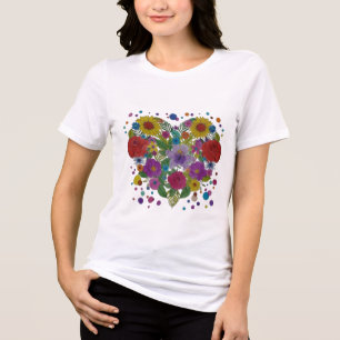 Triblenda Camiseta de corazón floral colorido   Gráfico de c