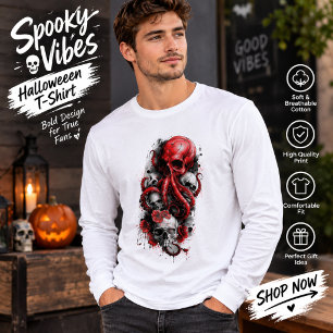 Triblenda Camiseta de Cráneo de Pulpo Gótico – Horror del Oc