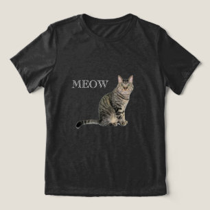 Triblenda Camiseta de cuello en V Black and White Meow Cat