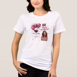 Triblenda Camiseta de Cumpleaños 60 Rojo Vino Rosa Acuarela