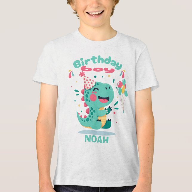 Triblenda Camiseta de cumpleaños de dinosaurio personalizada (Anverso)