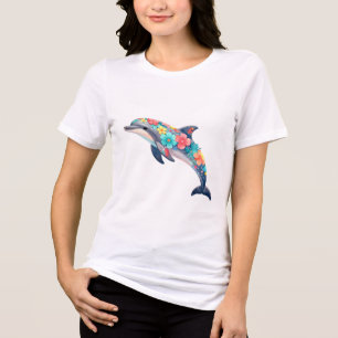 Triblenda Camiseta de delfín colorida floral boho océano
