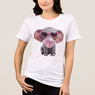 Triblenda Camiseta de elefante lindo con chicle