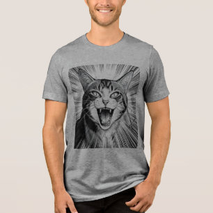 Triblenda Camiseta de estilo manga con gato rugiendo ferozme