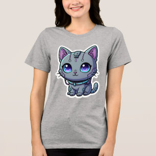 Triblenda Camiseta de estilo neón con gato ciberpunk lindo