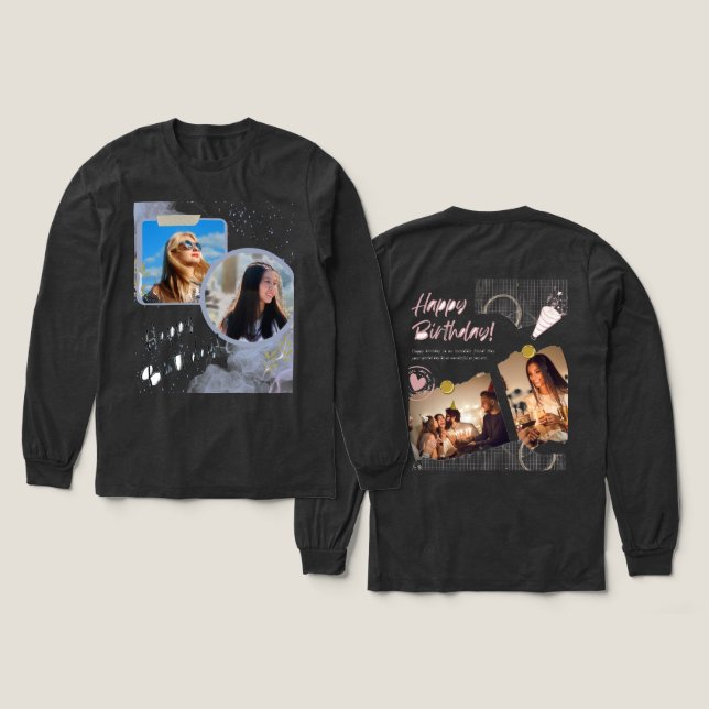 Triblenda Camiseta de Feliz Cumpleaños (Diseño frontal y trasero)