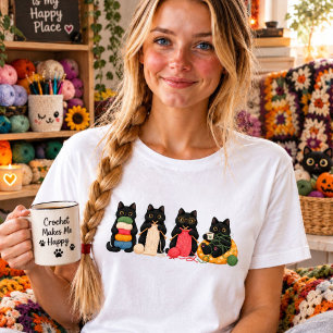 Triblenda Camiseta de ganchillera de gatos negros, tejedora