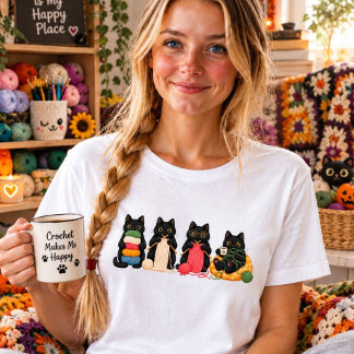 Triblenda Camiseta de ganchillera de gatos negros, tejedora