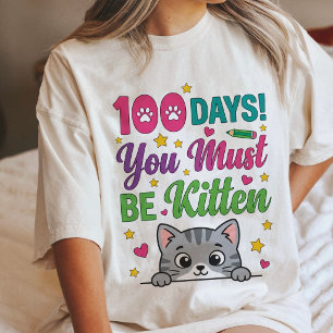 Triblenda Camiseta de gatito para maestro de 100 días de esc