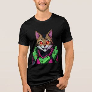 Triblenda Camiseta de gato anime cyberpunk con ojos brillant