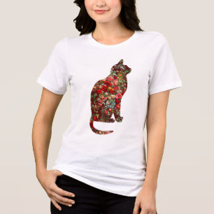 Triblenda Camiseta de gato con estampado floral de estilo vi