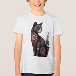 Triblenda Camiseta de gato floral boho – Botánico artístico 