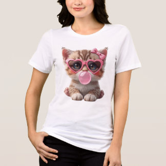 Triblenda Camiseta de gato lindo con chicle