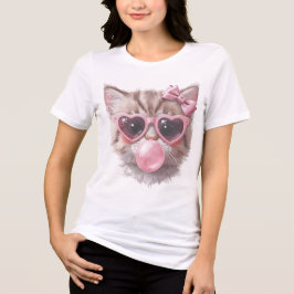 Triblenda Camiseta de gato lindo con chicle