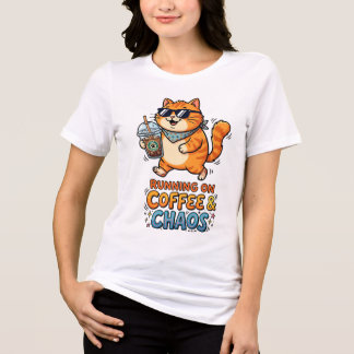 Triblenda Camiseta de gato lindo Running on Coffee & Chaos