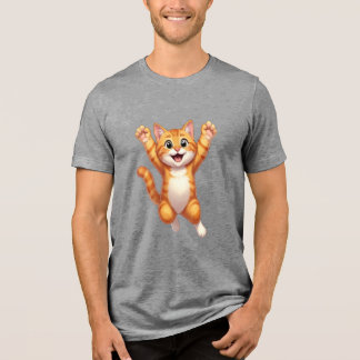 Triblenda Camiseta de gato naranja saltarín feliz