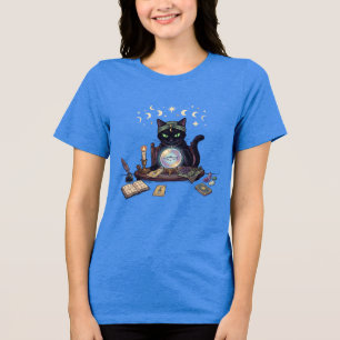 Triblenda Camiseta de gato negro de bola de cristal adivina