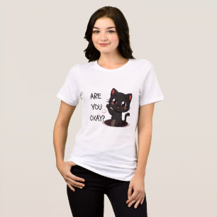 Triblenda Camiseta de gato negro Kawaii