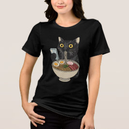 Triblenda Camiseta de gato Ramen, simpática camiseta de fide