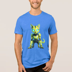 Triblenda Camiseta de gato robot ciberpunk de neón