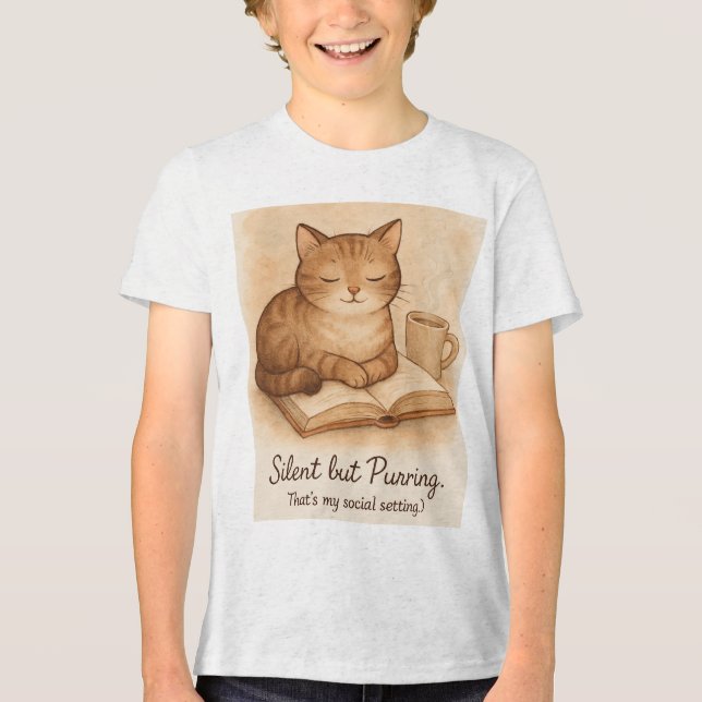 Triblenda Camiseta de Gato Silencioso pero Ronroneando (Anverso)
