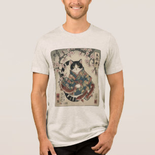 Triblenda Camiseta de gato tradicional japonés Kimono