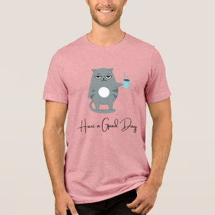 Triblenda Camiseta de Grumpy Cat con Café y Mensaje de Bueno