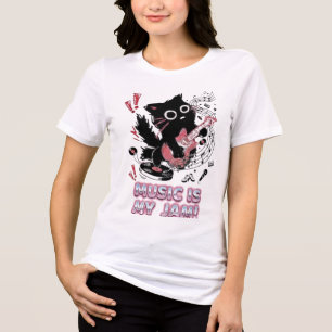 Triblenda Camiseta de guitarra eléctrica de gato negro diver