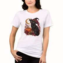 Camiseta de Halloween Bruja Gato y Calabaza Bellez