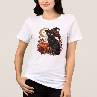 Triblenda Camiseta de Halloween Bruja Gato y Calabaza Bellez
