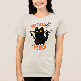 Triblenda Camiseta de Halloween, cara de gato, vibrante