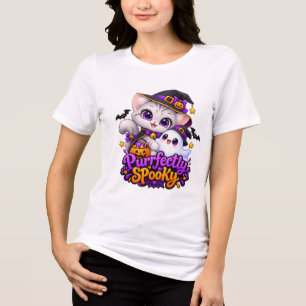 Triblenda Camiseta de Halloween de gato bruja lindo y fantas