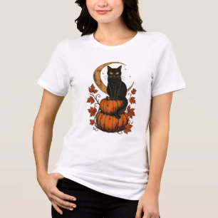 Triblenda Camiseta de Halloween de gato negro vintage Bomb