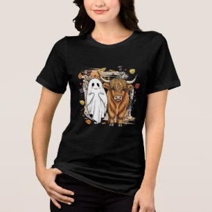 Triblenda Camiseta de Halloween en Highland Cow y Ghost - Rú