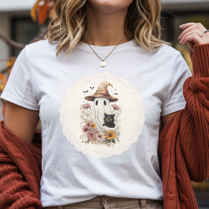 Triblenda Camiseta de Halloween Fantasma y Gato Negro Coquet