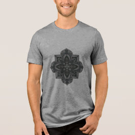 Triblenda Camiseta de hombre con mandala geométrico gris y n