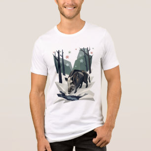 Triblenda Camiseta de hombre jabalí en bosque invernal