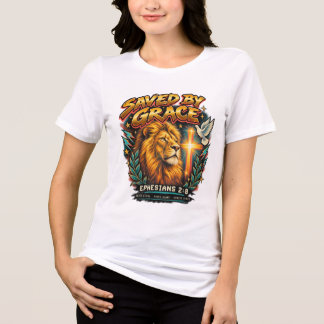 Triblenda Camiseta de la fe cristiana León Salvado por la Gr