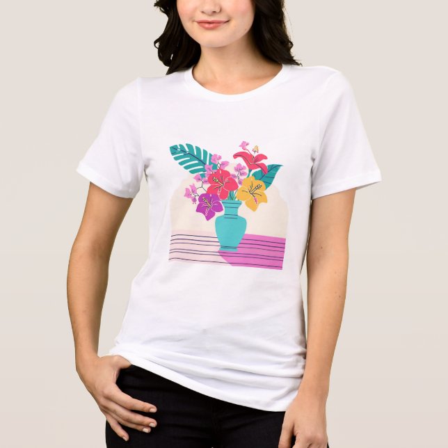 Triblenda Camiseta de la vara floral tropical audaz (Anverso)