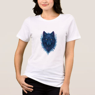 Triblenda Camiseta de lobo floral, Tee de animal boho místic