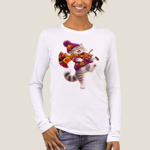 Triblenda Camiseta de manga larga para mujer de gato de viol