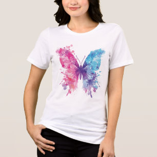 Triblenda Camiseta de mariposa con acuarela rosa y azul – Su