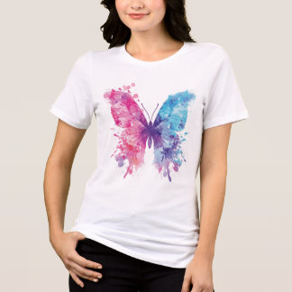 Triblenda Camiseta de mariposa con acuarela rosa y azul – Su