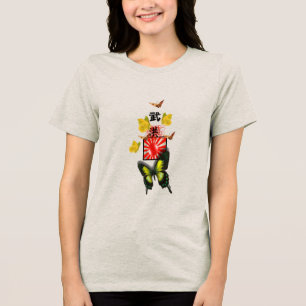 Triblenda Camiseta de mariposas Kanji y bandera japonesa